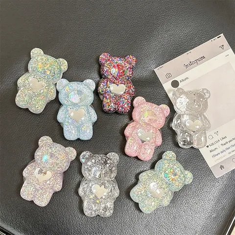 Supporto Griptok Per Telefono Orso Carino Cuore Paillettes Glitter Supporto Per Cellulare Espandibile Resina Kawaii