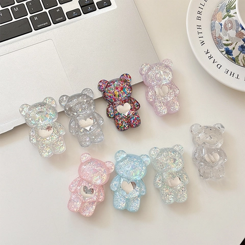 Supporto Griptok Per Telefono Orso Carino Cuore Paillettes Glitter Supporto Per Cellulare Espandibile Resina Kawaii