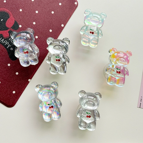 Holographic Laser Bear Phone Griptok Stand Expandable Acrylic Hand Grip Desktop Holder With Rhinestone Cherry Cartoon Accessory
