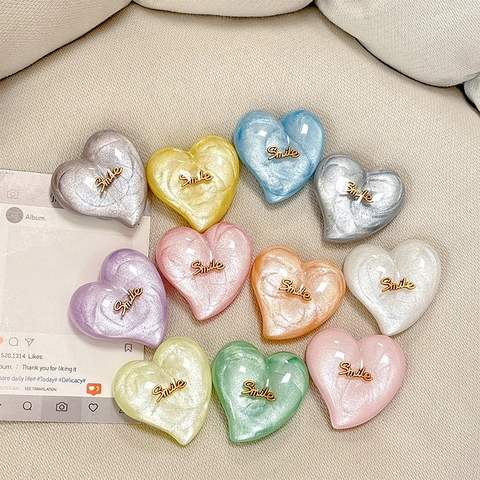 Heart Shaped Glitter Phone Socket Holder Collapsible Expandable Resin Pearlescent Smile Letter Stand For Smartphone