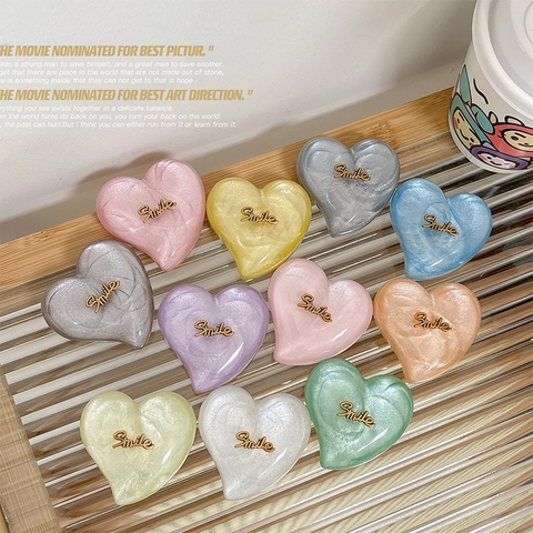 Heart Shaped Glitter Phone Socket Holder Collapsible Expandable Resin Pearlescent Smile Letter Stand For Smartphone