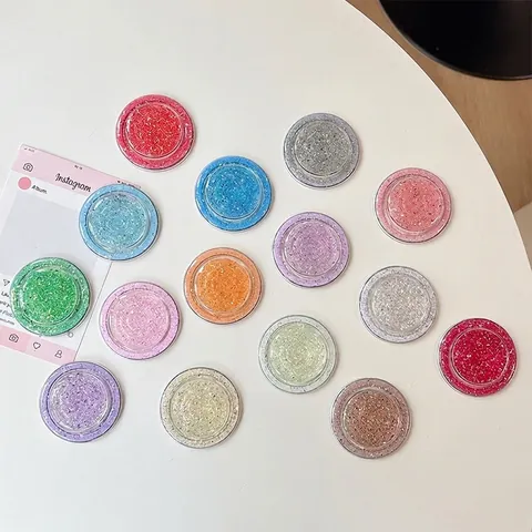 Round Magnetic Phone Grip Universal Telescopic Stand Epoxy Glitter Sequins Fashionable Handheld Holder