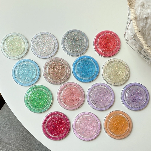 Round Magnetic Phone Grip Universal Telescopic Stand Epoxy Glitter Sequins Fashionable Handheld Holder