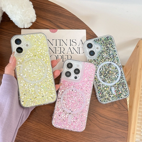 Funda Magnética Con Purpurina Brillante Compatible Con MagSafe TPU Antigolpes Carcasa Para iPhone 16 15 14 13 12