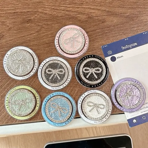 Supporto Per Telefono Rotondo Con Fiocco In Strass Magnetico Retrattile Supporto Da Tavolo Per Donne