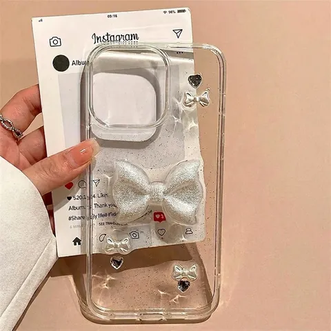 Custodia Smartphone Fiocco 3D Cuore Strass TPU Trasparente Glitter Scintillante Moda Protettiva