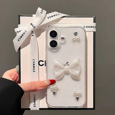 Custodia Smartphone Fiocco 3D Cuore Strass TPU Trasparente Glitter Scintillante Moda Protettiva