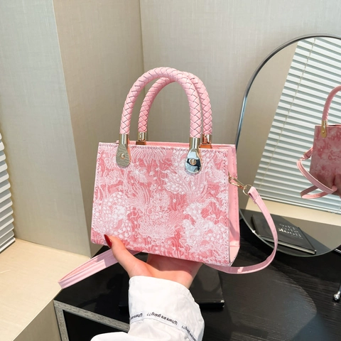 Vintage Jacquard Blumen Quadratische Tasche Damen Geflochtener Griff Schulter Umhängetasche Goldene Beschläge Mode Tote Handtasche