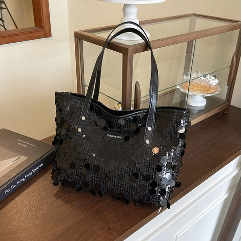 Sac Cabas À Paillettes Grande Capacité Sac À Main Bandoulière Scintillant Style De Rue Tendance Pour Femmes