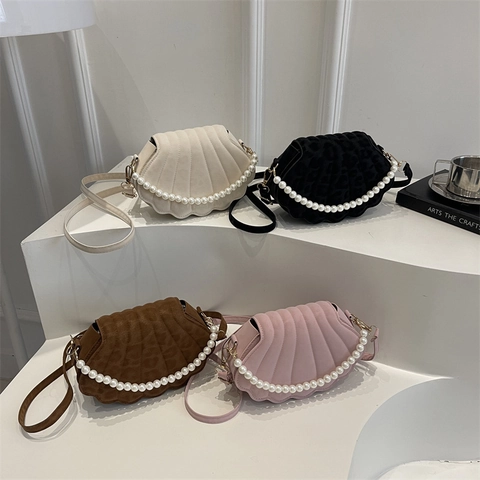 Borsa A Tracolla A Forma Di Conchiglia In Pelle PU Con Catena Di Künstliche Perle Elegante Borsa A Spalla Da Donna