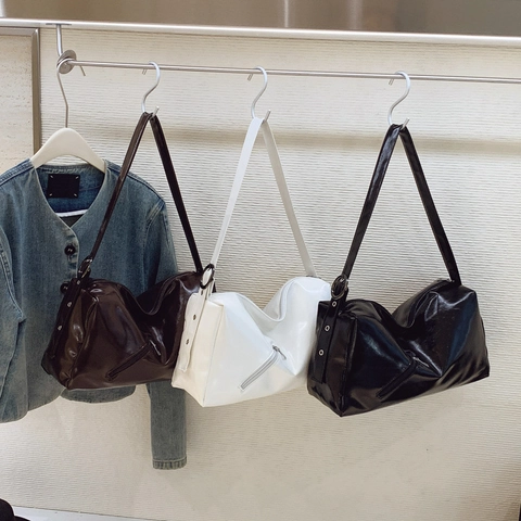 Borsa Hobo Grande Capacità Pelle PU Lucida Sottobraccio Tote Retro Per Donna Pendolare
