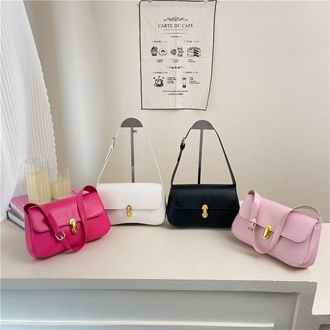 Sac Sous le Bras en Cuir PU pour Femmes Minimaliste Rabat à Fermoir Couleur Unie Sac à Bandoulière Chic pour Trajet