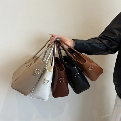 Bolso de Cubo de Cuero PU de Moda Callejera para Mujer Bolso Bandolera Minimalista Color Sólido Bolso de Mano Versátil