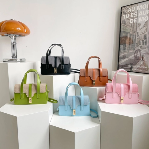 Damen Elegant Patchwork PU Leder Umhängetasche Mode Handtasche Metallschloss Pendeln Schultertasche Für Tägliches Styling