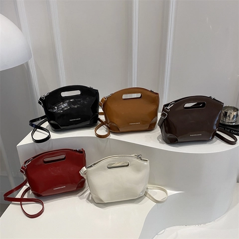 Women PU Leather Fashion Letter Print Bucket Bag Stylish Solid Color Handbag With Adjustable Strap Crossbody Shoulder Bag
