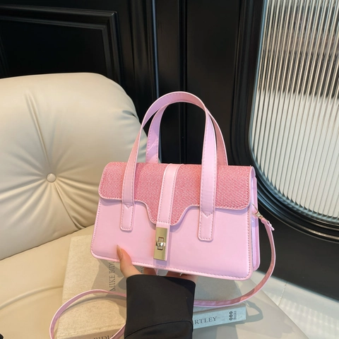Vintage Patchwork PU Leather Handbag Women Small Square Shoulder Bag Crossbody Bag With Adjustable Strap Metal Lock Purse