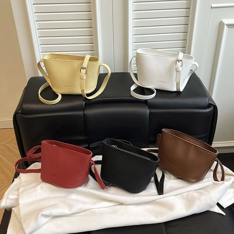 Bolso Bandolera Mujer Cuero PU Grano Litchi Estilo Coreano Simple Chic Moda Grabado Correa Ajustable Diario