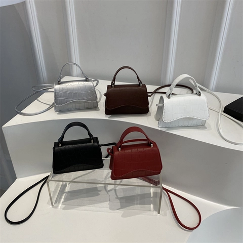 Mini Shoulder Crossbody Bag PU Leather Crocodile Pattern Fashion Flap Square Handbag Trendy Elegant Women