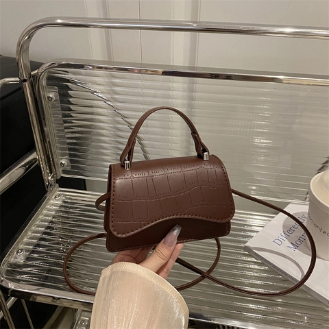 Mini Shoulder Crossbody Bag PU Leather Crocodile Pattern Fashion Flap Square Handbag Trendy Elegant Women