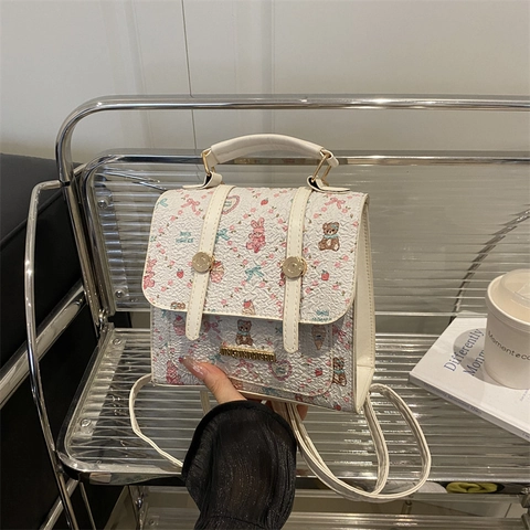 Mini Zaino Cartone Animato Pelle PU Simpatico Orso Coniglio Stampa Borsa Moda Per Donna Piccolo Zaino Casual