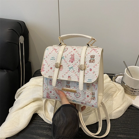 Mini Zaino Cartone Animato Pelle PU Simpatico Orso Coniglio Stampa Borsa Moda Per Donna Piccolo Zaino Casual