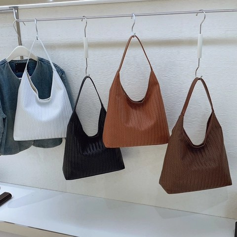 Woven PU Leder Hobo Schultertasche Für Frauen Große Kapazität Retro Tragetasche Täglich Arbeit Pendler Vintage Stil