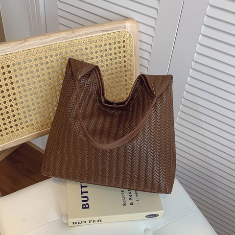 Woven PU Leder Hobo Schultertasche Für Frauen Große Kapazität Retro Tragetasche Täglich Arbeit Pendler Vintage Stil