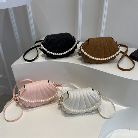 Bolso De Hombro Con Forma De Concha Cuero PU Patrón Serpiente Asa De Perlas Artificiales Sintéticas Bolso Bandolera Mujer Elegante