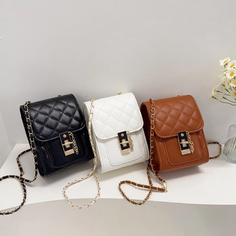 Petit Sac Bandoulière En Similicuir Matelassé Pour Femme Avec Bandoulière Chaîne Et Fermoir Sac Téléphone Chic Style Rétro