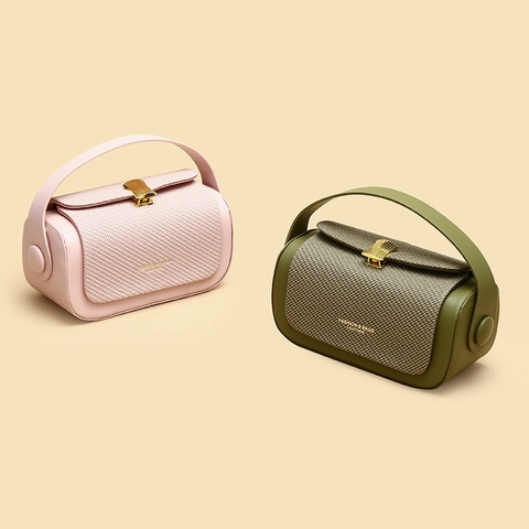 Elegant Leather Woven Texture Patchwork Crossbody Bag For Women Shell Metal Lock Handbag Shoulder Purse Retro Style