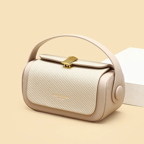 Elegant Leather Woven Texture Patchwork Crossbody Bag For Women Shell Metal Lock Handbag Shoulder Purse Retro Style