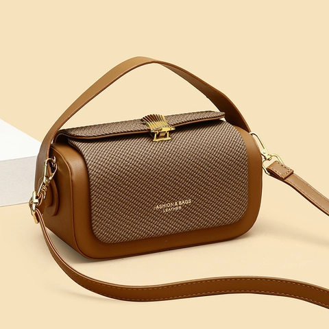 Women Fashion PU Leather Crossbody Bag Small Square Bag Patchwork Contrast Color Handbag Shoulder Bag Minimalist Urban Style