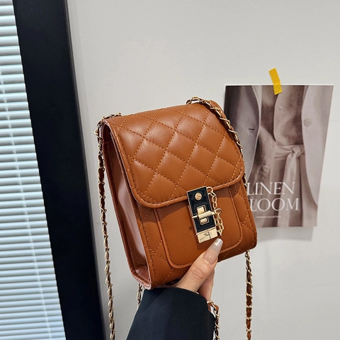 Petit Sac Bandoulière En Similicuir Matelassé Pour Femme Avec Bandoulière Chaîne Et Fermoir Sac Téléphone Chic Style Rétro