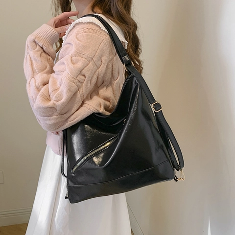 Zaino Multifunzionale In Pelle PU Borsa Hobo Grande Capacità Da Donna Con Cerniera Diagonale Borsa A Tracolla Retro Per Pendolari