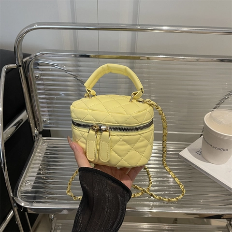 Quilted Mini Vanity Bag PU Leather Small Box Handbag With Chain Strap For Women Fashion Crossbody Shoulder Bag