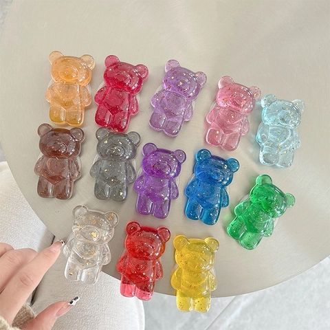 Bär Handy Halterung Transparent Harz Mit Goldfolie Flocken Cartoon Griptok Süßer Stand Für Smartphone