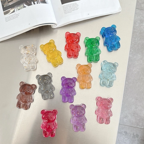 Bär Handy Halterung Transparent Harz Mit Goldfolie Flocken Cartoon Griptok Süßer Stand Für Smartphone