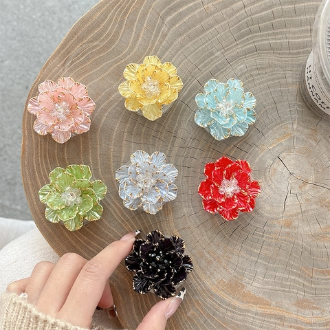 3D Blumen Handy Griff Erweiterbarer Airbag Ständer Für Mobiltelefon Koreanischer Stil Eleganter Kamelie Desktop Halter Goldrand Kristall