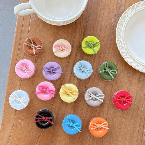 Phone Grip Button Shape Suede Bowknot Retractable Adhesive Griptok Expanding Stand For Smartphone Solid Color Korean Style