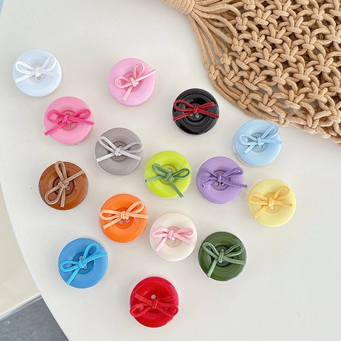 Phone Grip Button Shape Suede Bowknot Retractable Adhesive Griptok Expanding Stand For Smartphone Solid Color Korean Style