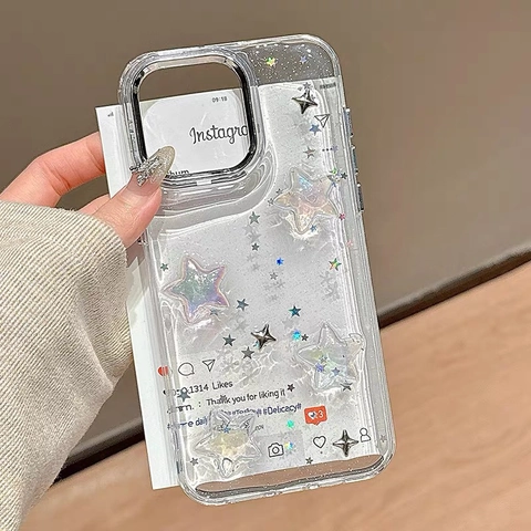 Transparente Glitzer Handyhülle Mit 3D Harz Sternen Pailletten Stoßfeste Weiche TPU Schutzhülle Für Frauen Mädchen