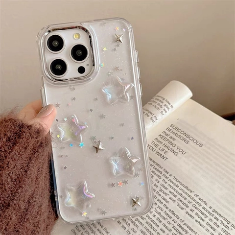 Transparant Glitter Telefoonhoesje Met 3D Hars Sterren Pailletten Zachte TPU Hoes Voor Vrouwen Meisjes