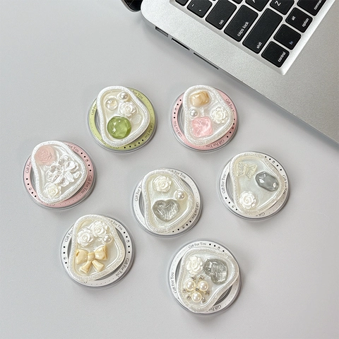 Magnetischer Handy Luftkissen Ständer Harz Blumen Griptok Künstliche Perlen Herz Schleife Klappbar Desktop Halterung Damen