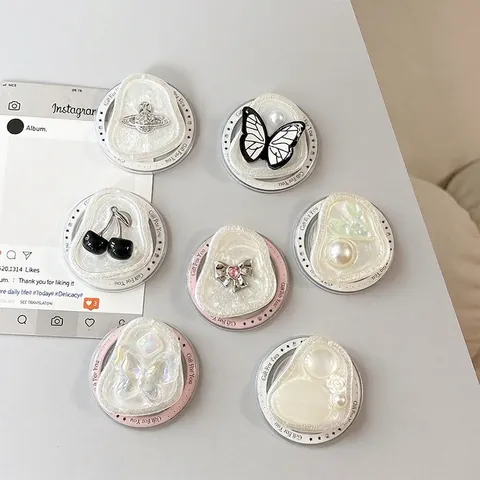 Phone Grip Stand Magnetisch Einziehbar Klappbar Halter Stein Künstliche Perle Harz Schmetterling Kirsche Bogen Herz Für Smartphone