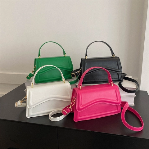 Wavy Flap Small Square Crossbody Handbag PU Leather Solid Color Fashion Casual Daily Women Adjustable Strap Golden Hardware