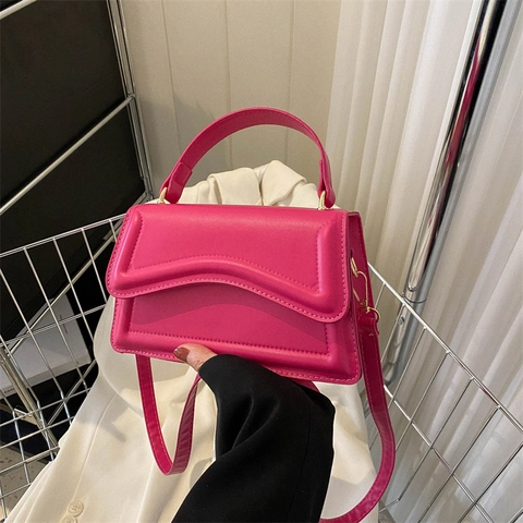 Wavy Flap Small Square Crossbody Handbag PU Leather Solid Color Fashion Casual Daily Women Adjustable Strap Golden Hardware