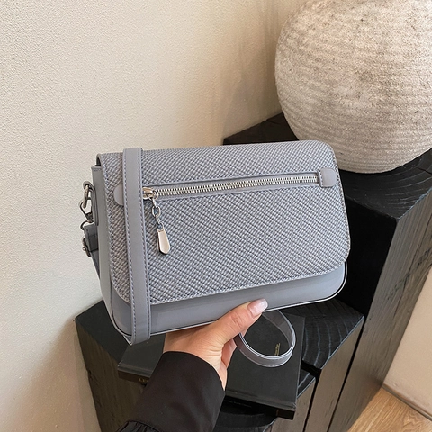 Woven Texture Flap Crossbody Bag PU Leather Small Square Shoulder Purse Chic Minimalist Daily Fashion Handbag For Women