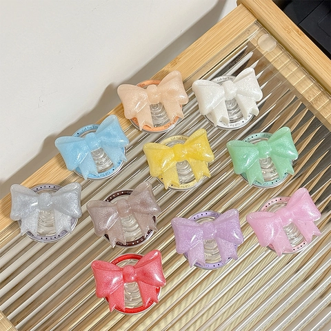 Supporto Per Telefono A Forma Di Fiocco Resina Glitter Magnetico Adesivo Griptok Per Donne Ragazze Stile Ins Coreano