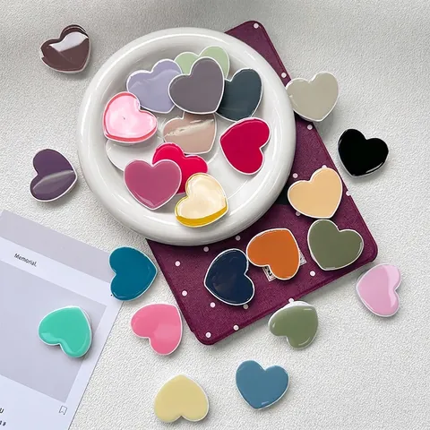 Heart Shaped Cell Phone Stand Expandable Air Cushion Holder Solid Morandi Color Glossy Resin Portable Foldable Phone Grip