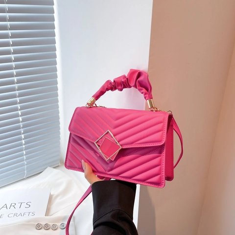 Bolso de Hombro de Mujer de Moda de Cuero PU Acolchado en V Asa Fruncida Bolso Bandolera Simple Color Sólido Casual Bolso Pequeño Cuadrado